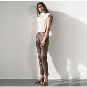 Raffaello Rossi Candy Paint Faux Leather Jogger Pants Brown Size 8